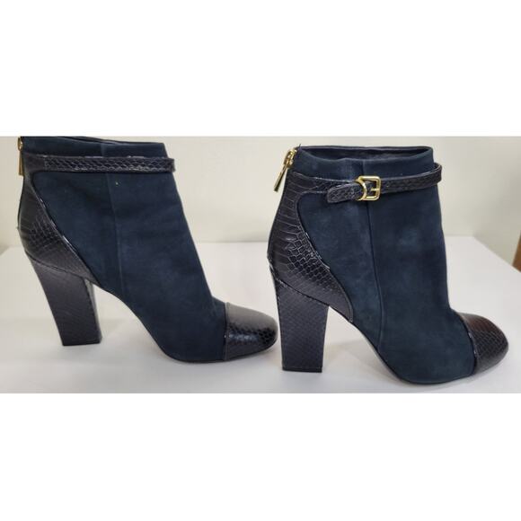 Tory Burch Heels Gracie Bootie Women's Navy Suede & Leather Shoe Size 9. - Picture 5 of 13